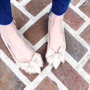 {J. Crew} Blossom Lottie Frayed Bow Satin Flats